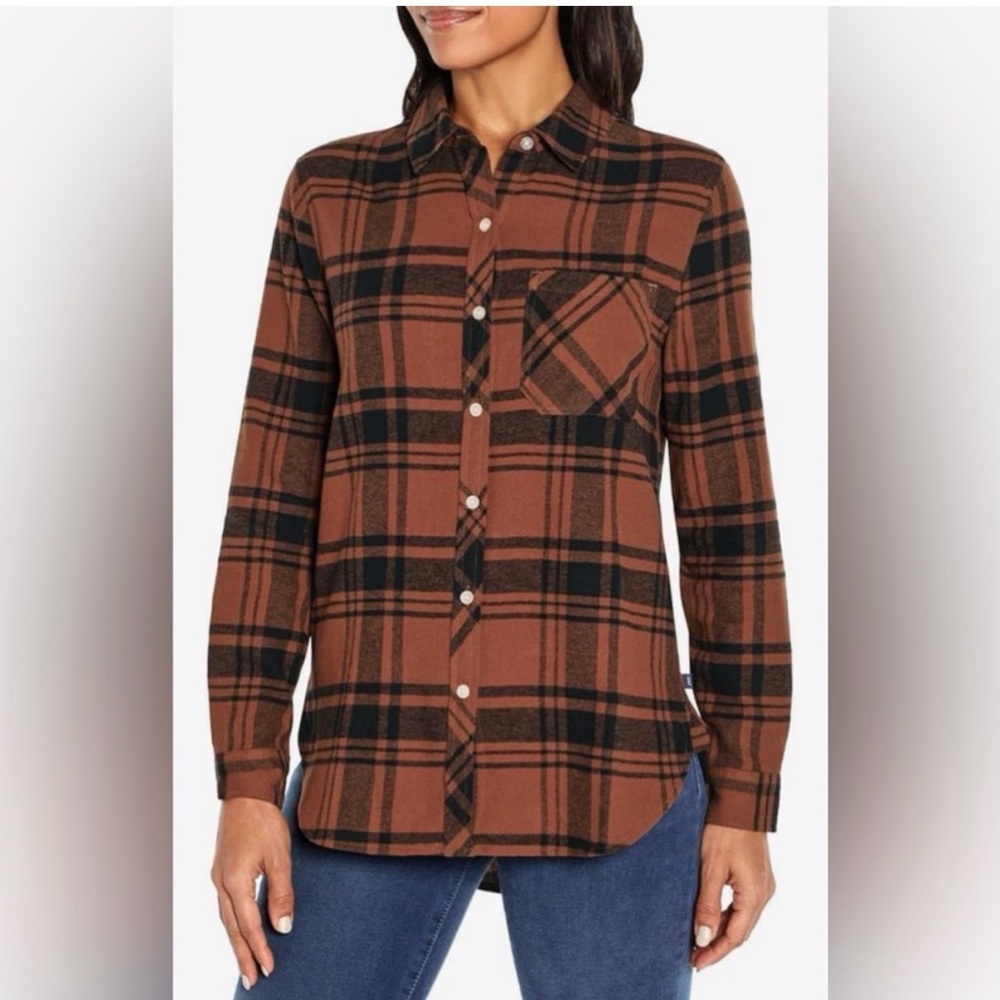 Brown and Black Plaid Button-Up Shirt